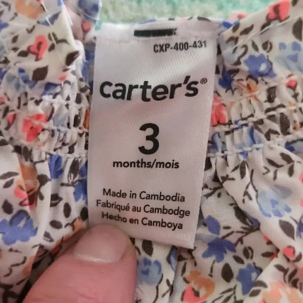 Carter's Girls Pink & Blue Floral Peasant Blouse - Size 3 Months